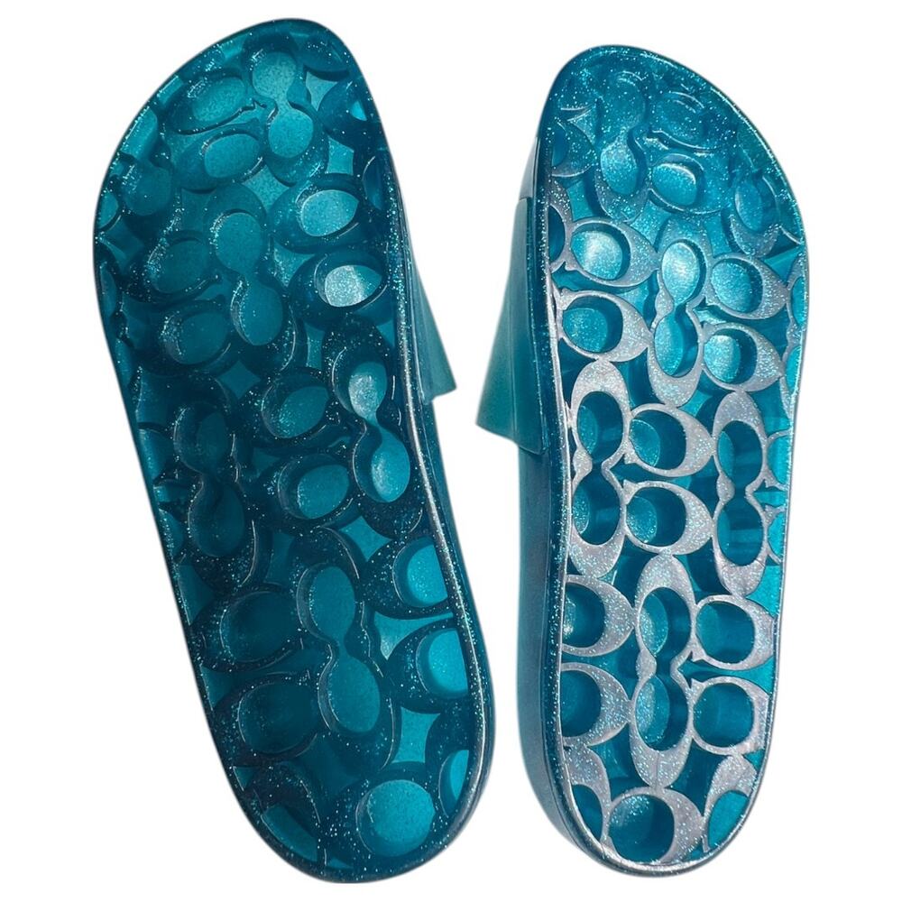 Coach Size 8 Women's Shoes Slide Sandal ULYSSA Teal SIG C Rubber NEW $98 - Picture 7 of 8